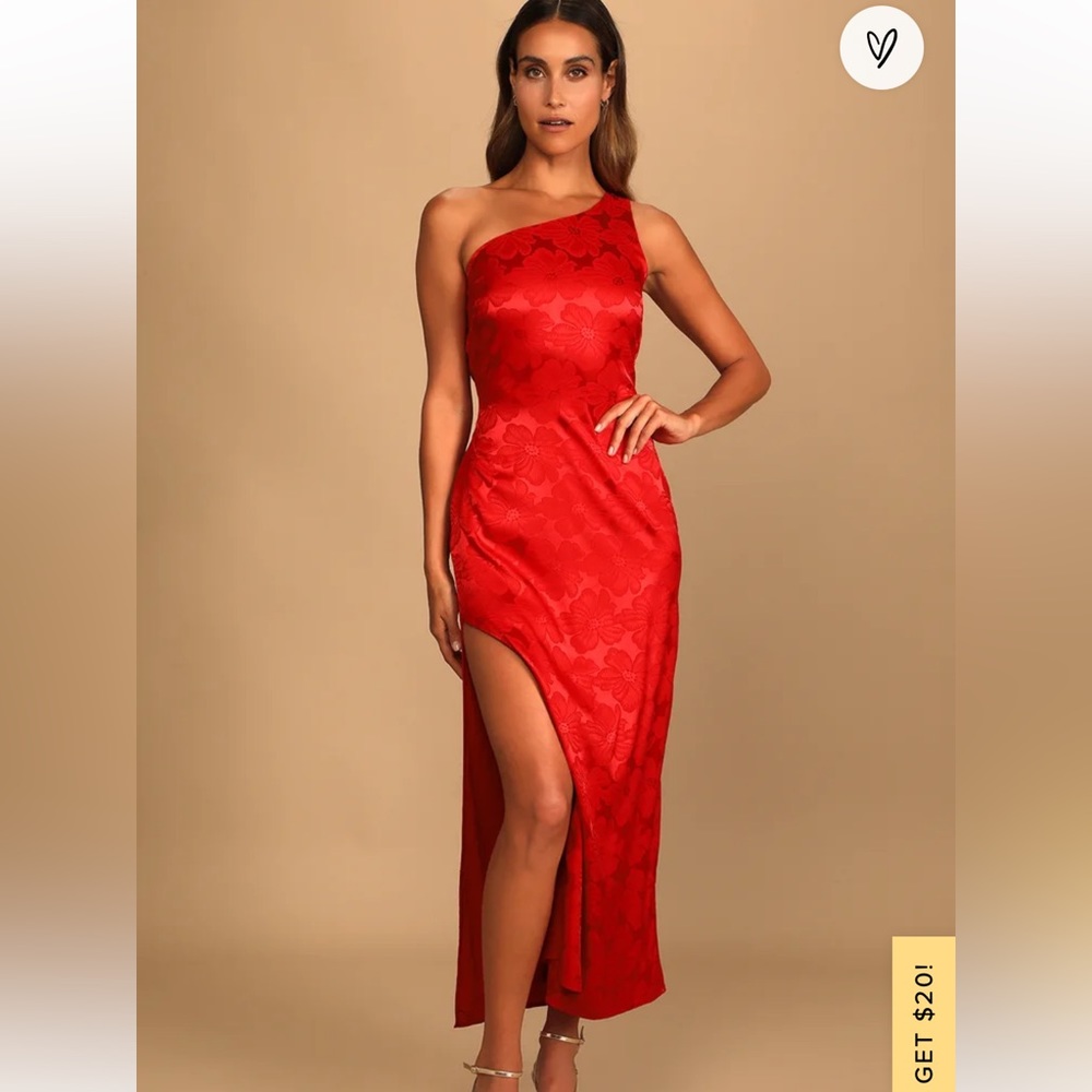 Lulus Red Satin Jacquard One Shoulder Dress New with Tags M